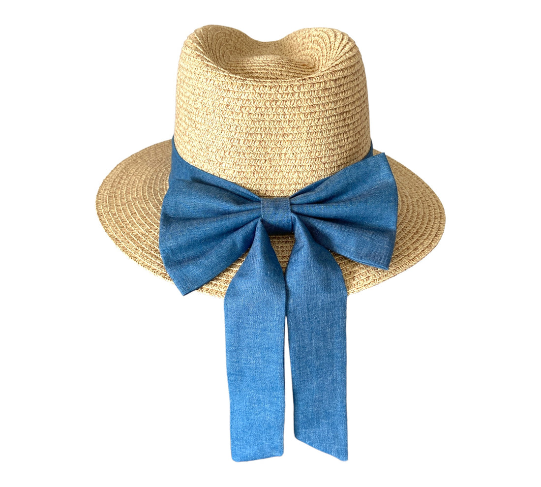 Henley Summer Fedora With Denim Bow