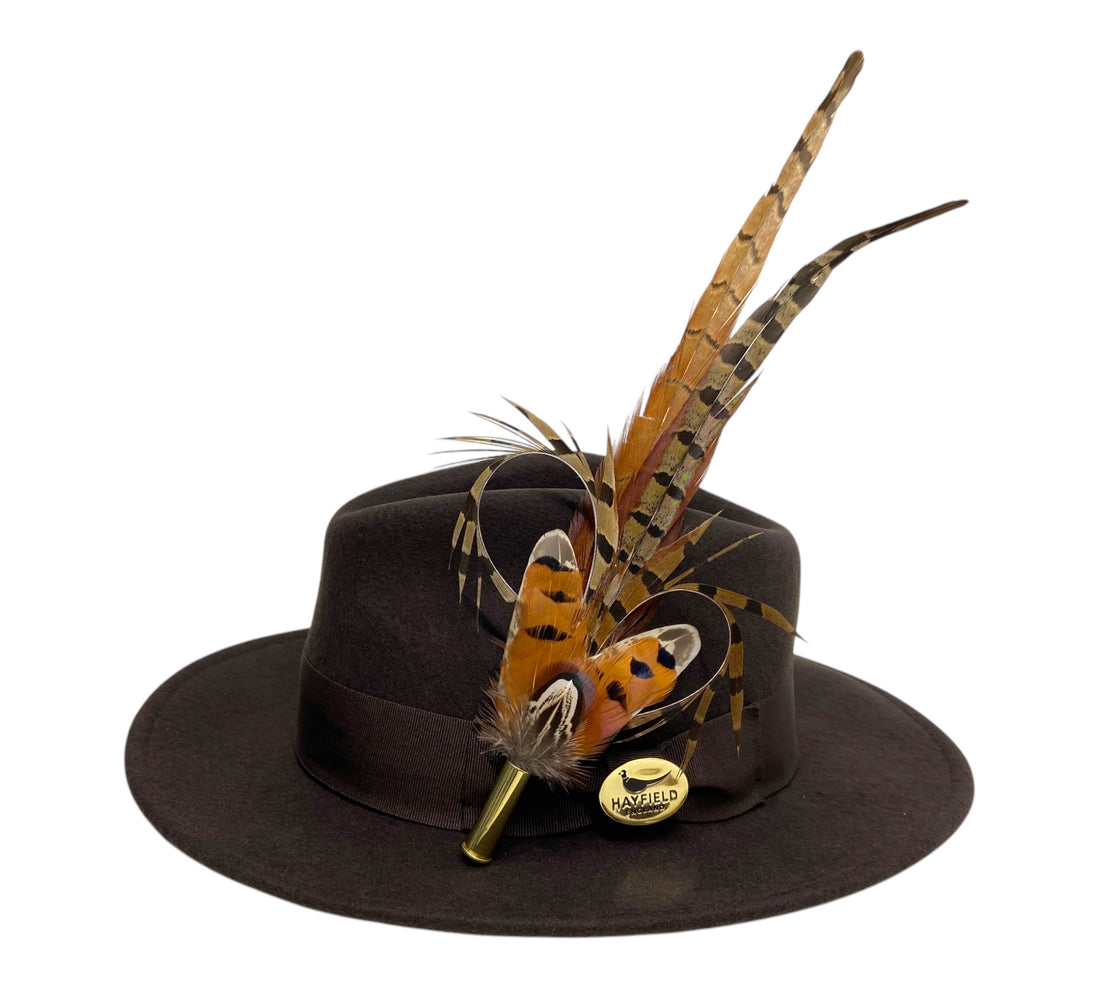 End Of Line - Brown Fedora With Matching Brown Ribbon and Seconds Feather