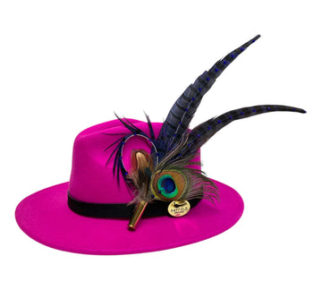 Seconds Product - Fuchsia Fedora And Swarovski Feather