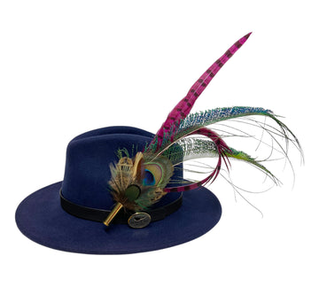 Seconds Product - Navy Blue Fedora And Feather