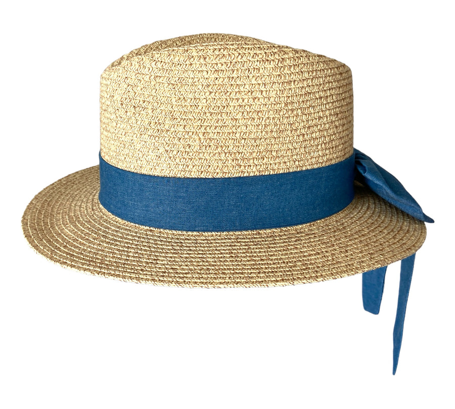 Henley Summer Fedora With Denim Bow