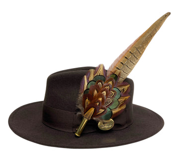 End Of Line - Brown Fedora With Matching Brown Ribbon and Seconds Feather