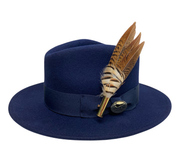 Seconds Product - Navy Blue Fedora And Feather