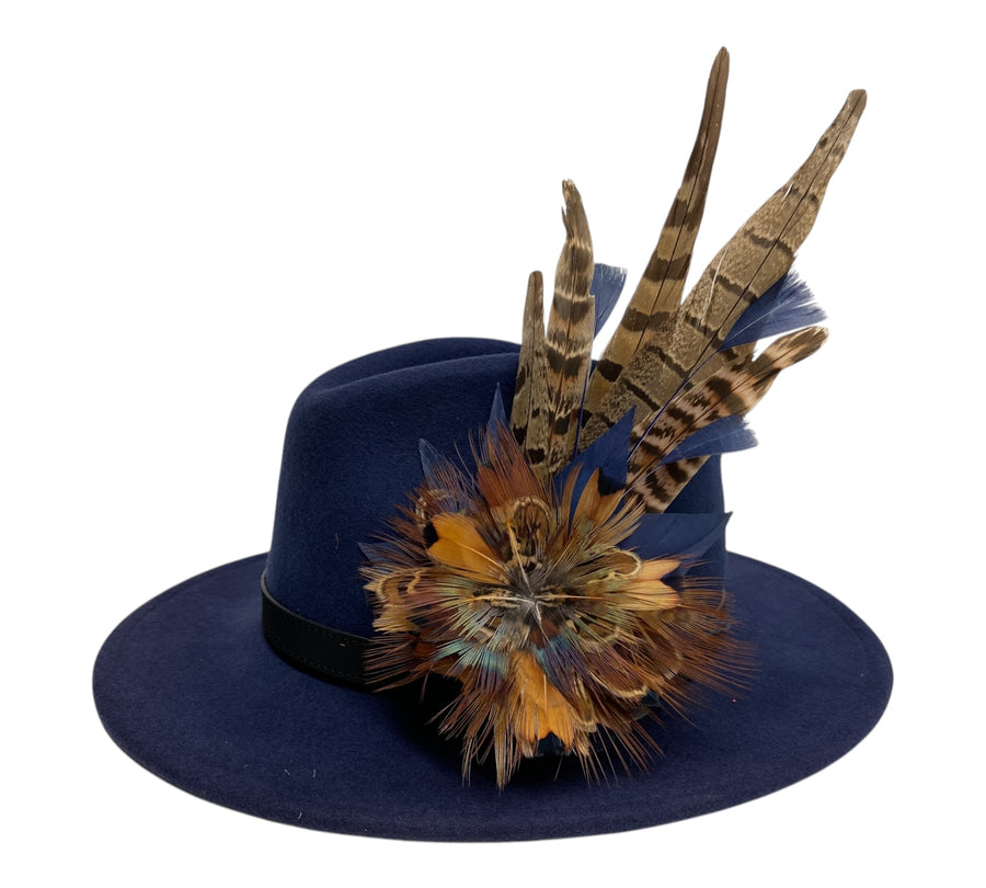 Ex Display- Navy Fedora And Feather