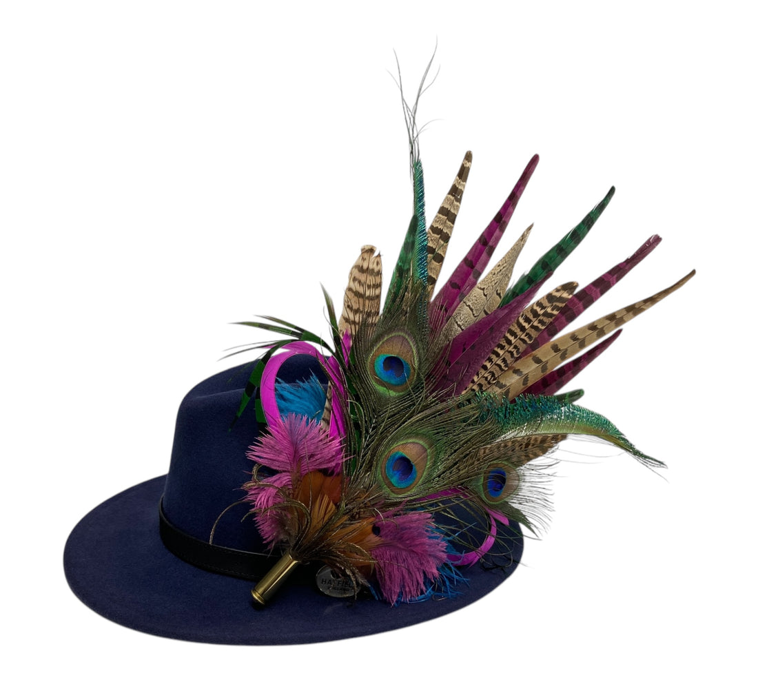 Marked Pin Box  - Navy Fedora And Feather is Perfect