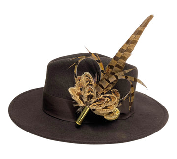 End Of Line - Brown Fedora With Matching Brown Ribbon and Seconds Feather