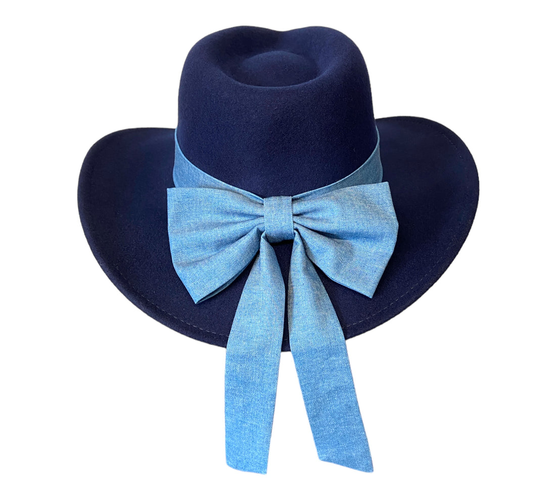 Navy Cowboy Hat with Denim Bow 